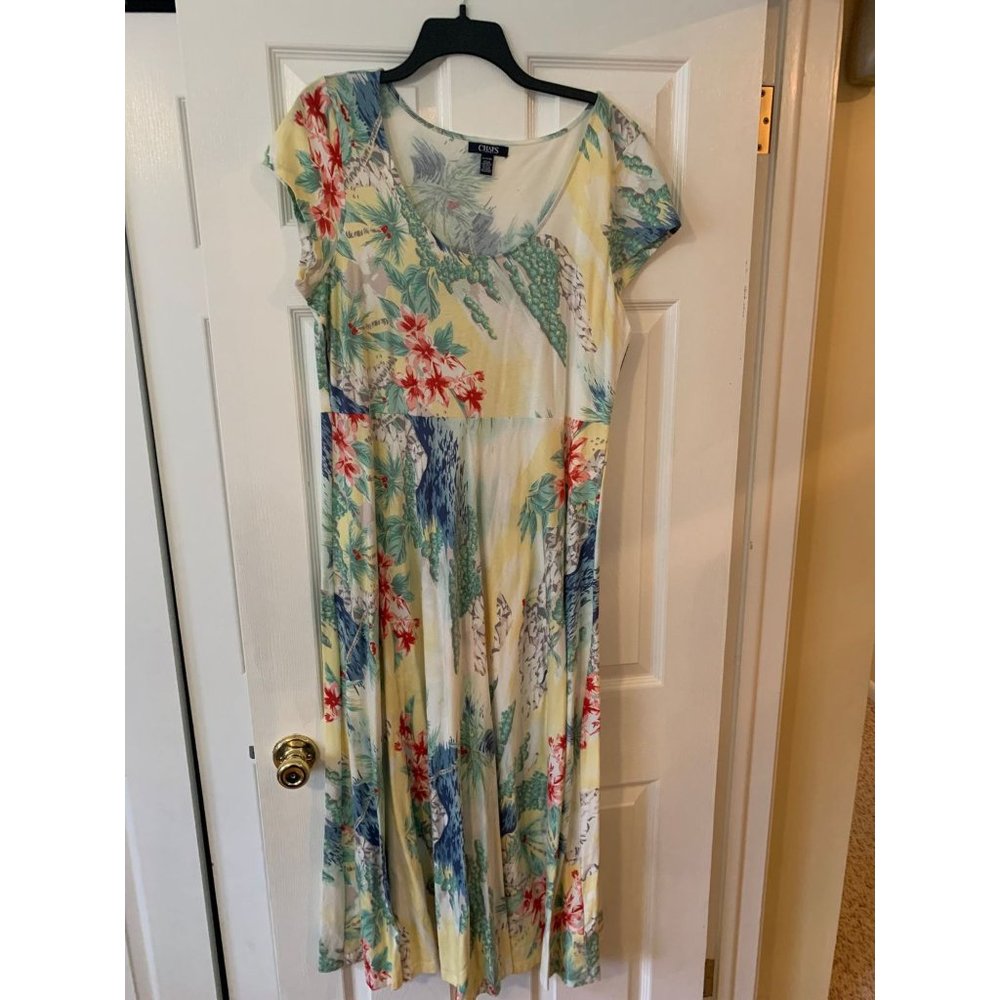 Chaps Multicolor Floral Cap Sleeve Scoop Neck Midi Dress Extra Large